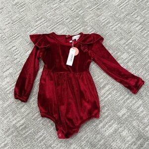 Elegant Velvet Kids Bodysuit in Deep Red